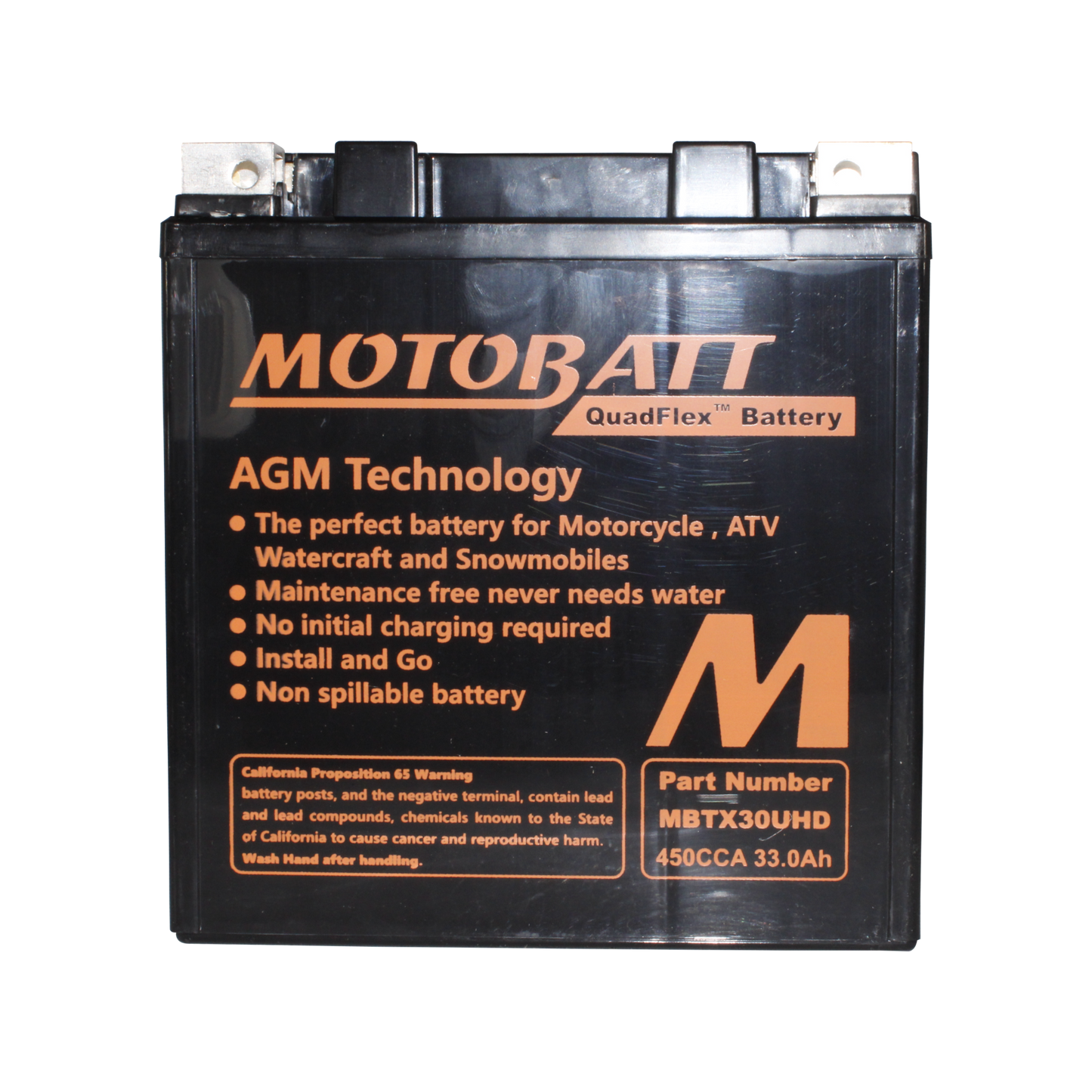 Motobatt MBTX30UHD 12V 33Ah AGM Powersport Battery with 450 CCA