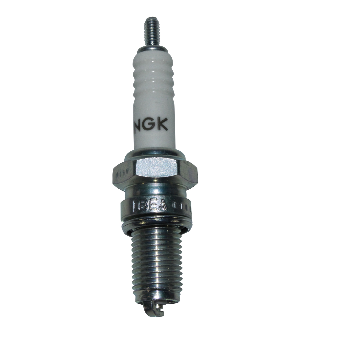 NGK D8EA spark plug with white ceramic insulator and threaded metal base
