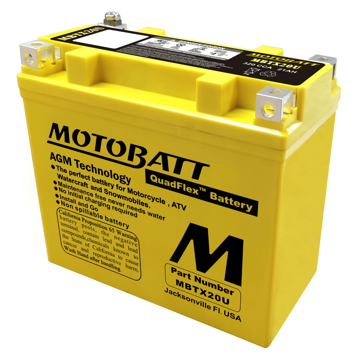 MotoBatt MBTX20U 12V 21Ah AGM Motorcycle Battery