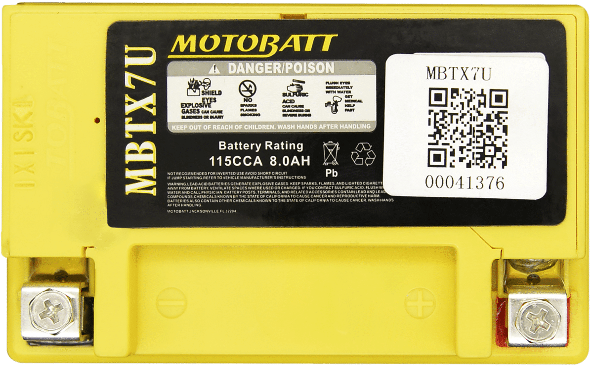 MotoBatt MBTX7U 12V 8Ah AGM Battery for Powersport Motorcycles