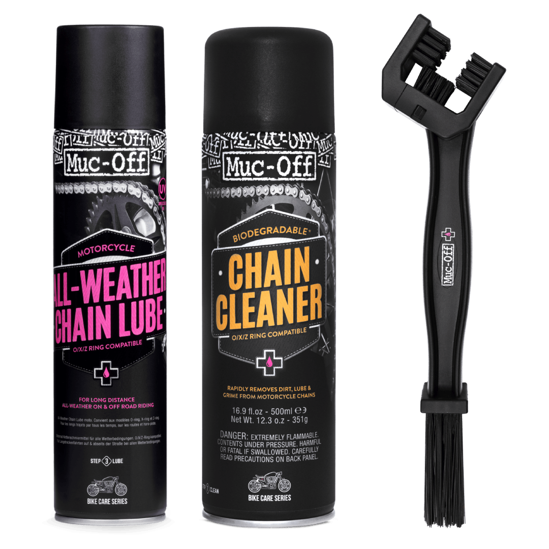 Muc-Off Motorcycle Chain Care Kit with Cleaner, Brush and All-Weather Lube