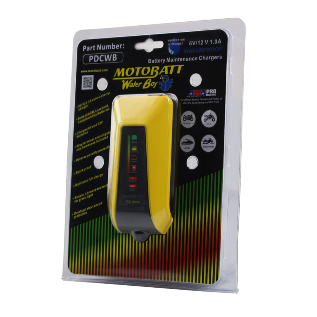 Motobatt Water Boy 6V/12V Waterproof Battery Charger for AGM, GEL & Standard Batteries