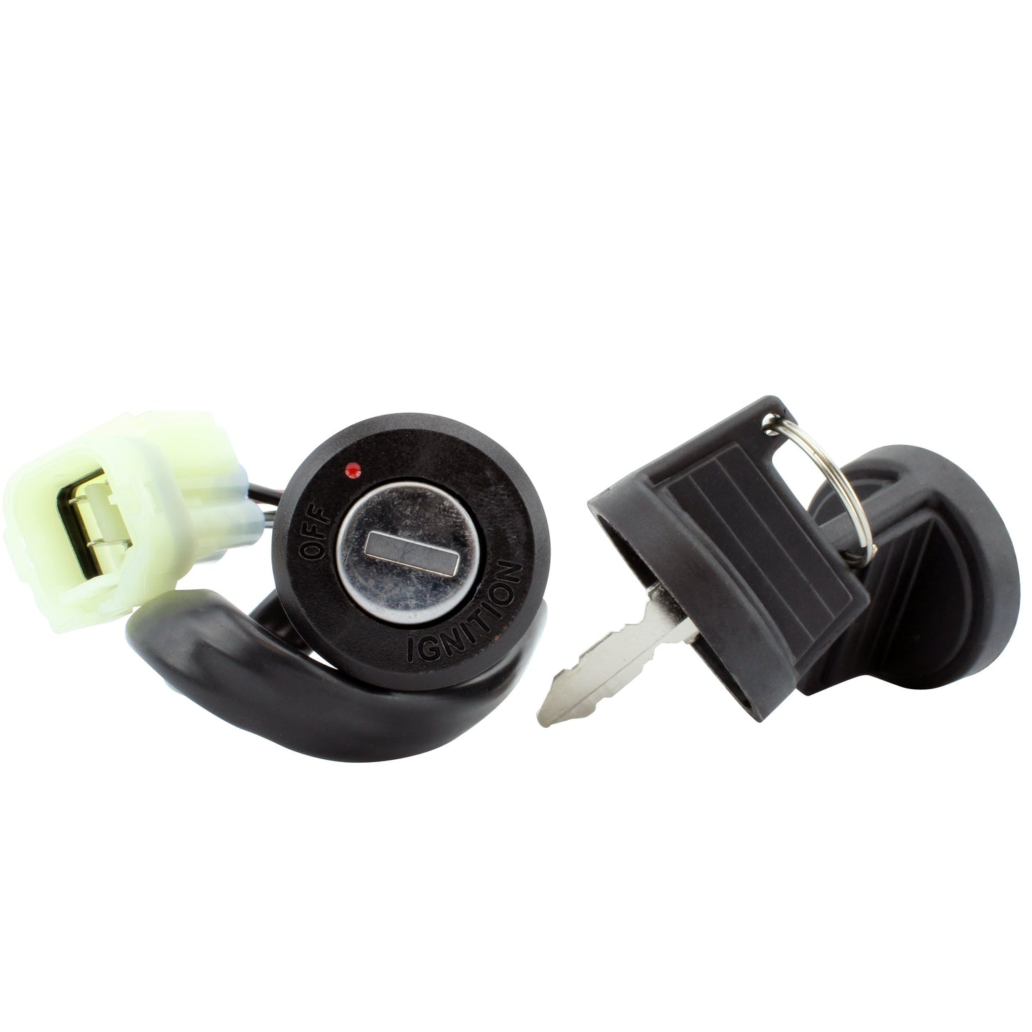 Black CAN-AM DS 250 ignition key switch with wiring harness and key on white background