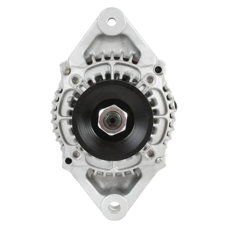 Front view of a silver Arctic Cat alternator with black pulley on white background