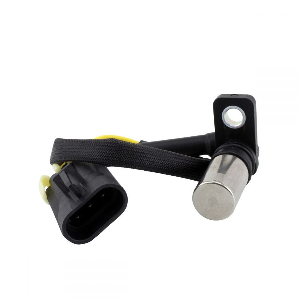 Polaris Ranger crank position sensor with black connector and wiring harness on white background