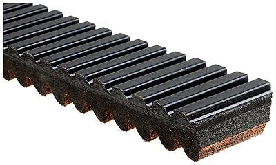 Close-up of black rubber CVT drive belt with angled grooves for John Deere Gator models