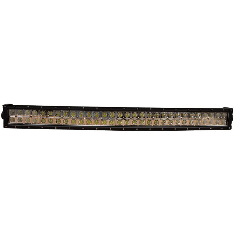 Curved 180W 12V LED light bar with multiple LED bulbs in black housing