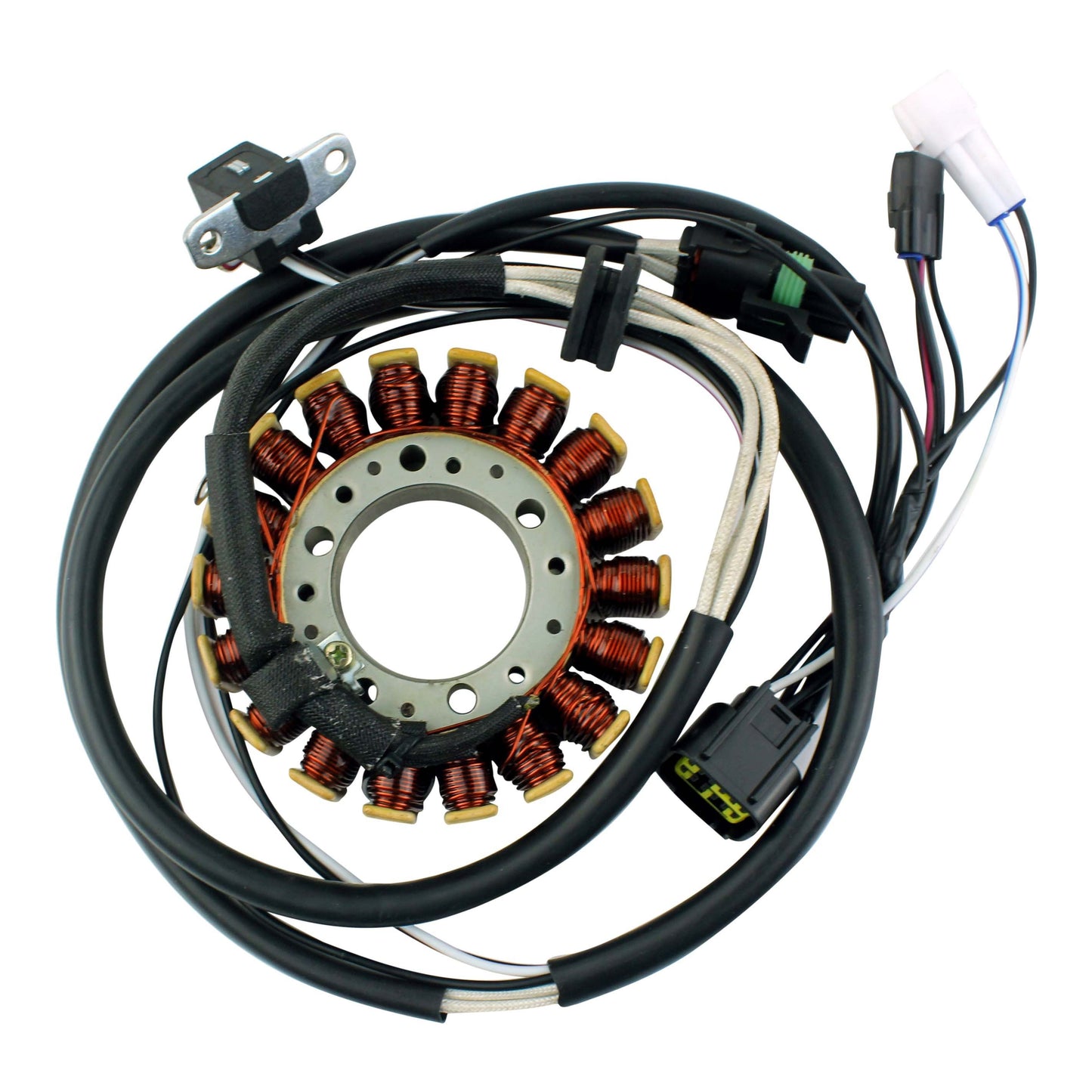 Polaris Hawkeye 300 Sportsman 300 stator coil with copper wire windings and attached wiring harness