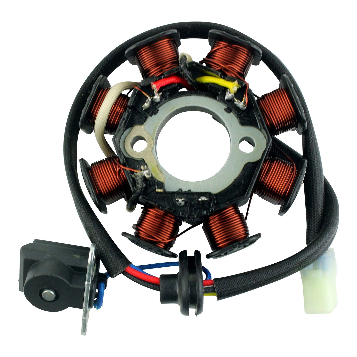 Polaris Outlaw Sportsman 50 90 stator coil with copper wire windings and attached wiring harness