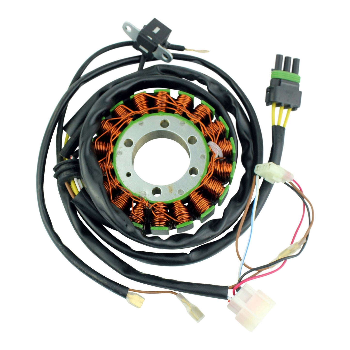 Polaris Scrambler 500 and Sportsman 400 stator coil with copper wire coils and black wiring harness