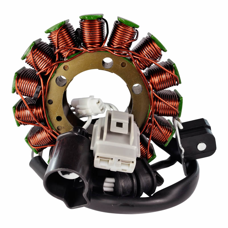 Copper wire stator coil with black and white connectors for motorcycle alternator