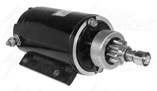 Black electric motor starter with metal gear and mounting bracket isolated on white background