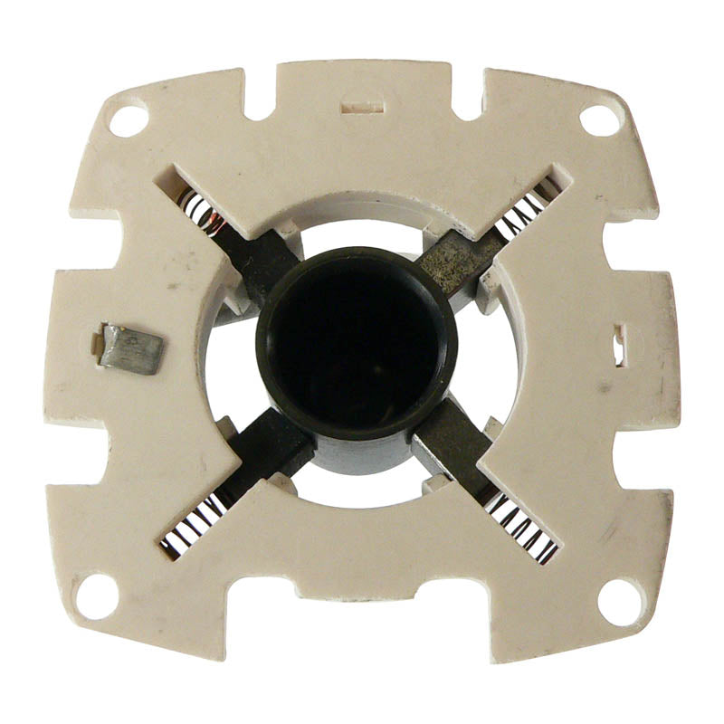 white ceramic light bulb socket holder with metal springs and central black cylindrical socket