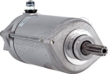 Close-up of silver motorcycle starter motor for Suzuki GSX1300R Hayabusa on white background