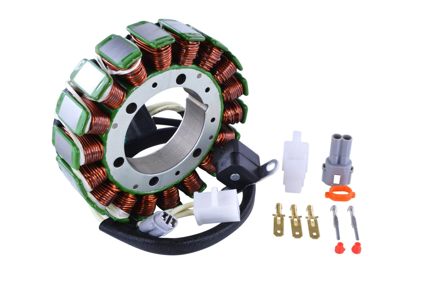Arctic Cat Alterra HDX Mud Pro TBX stator with copper coils and electrical connectors kit on white background