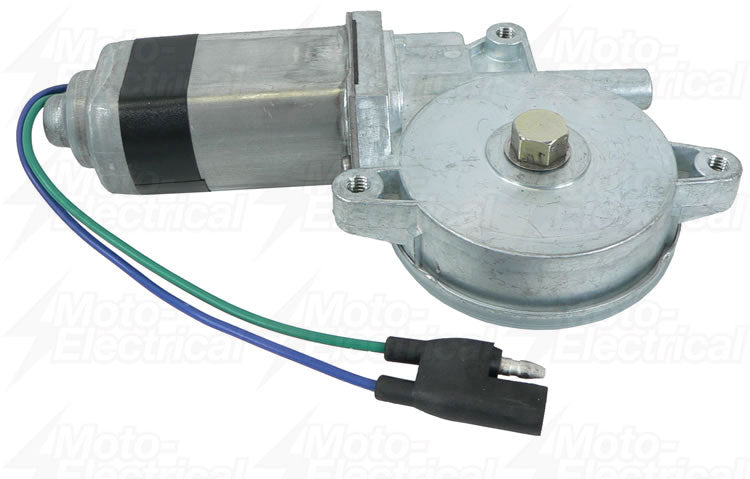 Silver electric motor with black band, green and blue wires, and metal mounting plate