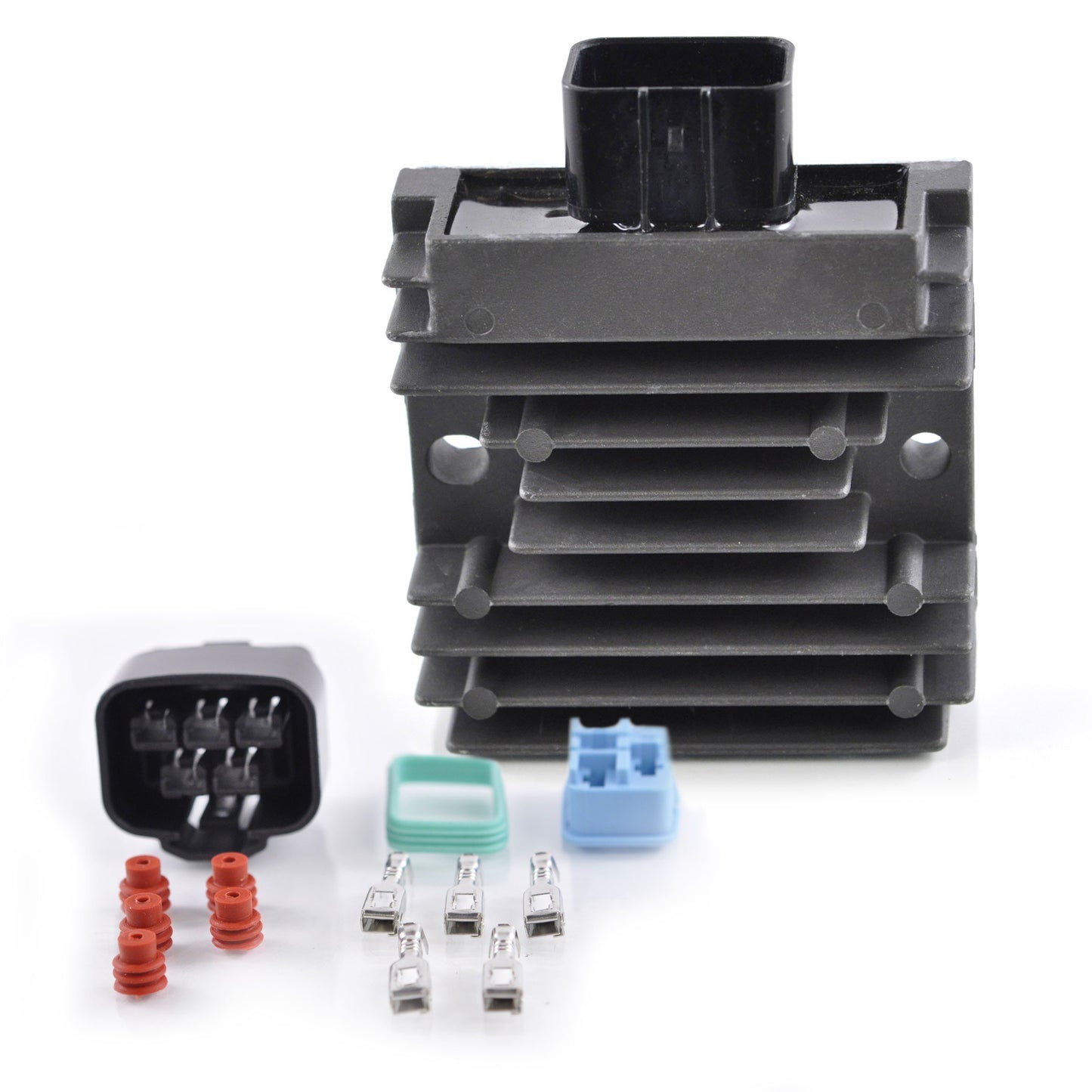 Voltage regulator rectifier kit with black heat sink and connectors for Honda TRX700XX ATV