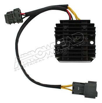 Black voltage regulator rectifier with cooling fins and wiring connectors for Arctic Cat 250 350 DVX