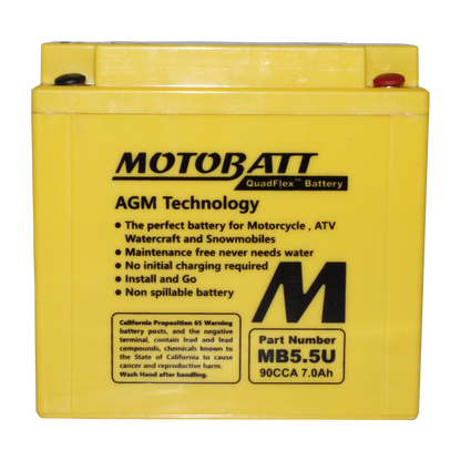 Motobatt MB5.5U 12V 7Ah AGM Battery Compatible with Kawasaki, Yamaha and More