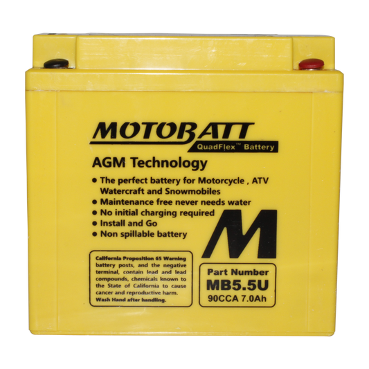Motobatt MB5.5U 12V 7Ah AGM Battery Compatible with Kawasaki, Yamaha and More