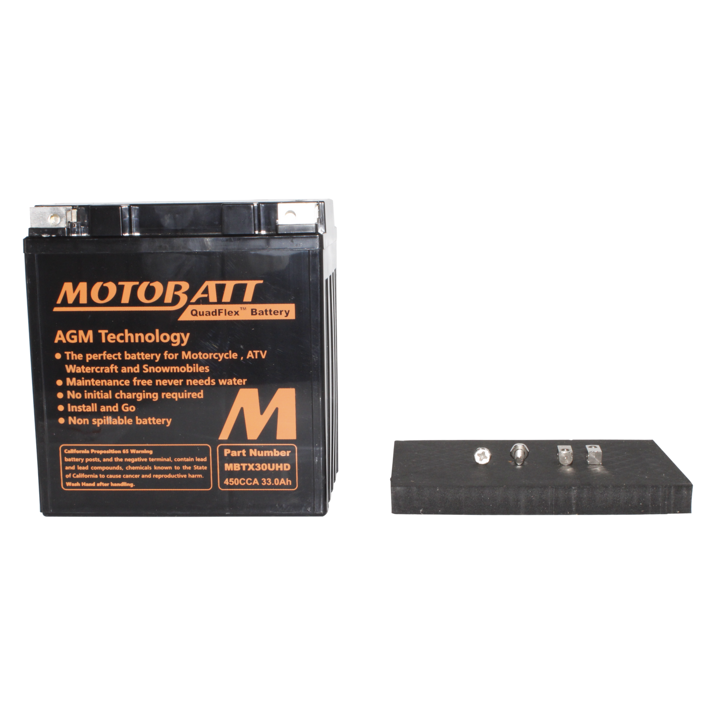 Motobatt MBTX30UHD 12V 33Ah AGM Powersport Battery with 450 CCA