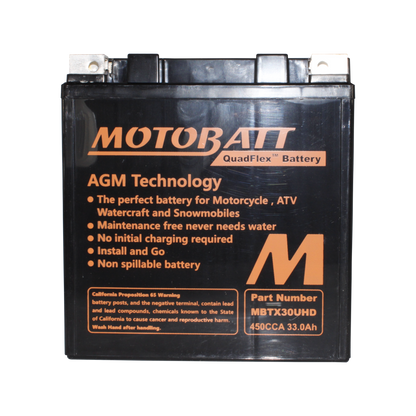 Motobatt MBTX30UHD 12V 33Ah AGM Powersport Battery with 450 CCA