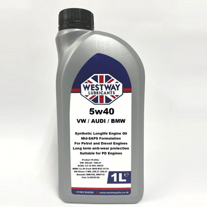 Fully Synthetic 5w40 C3 Engine Oil for BMW, VW, Skoda, Audi, Renault - VW 505.01