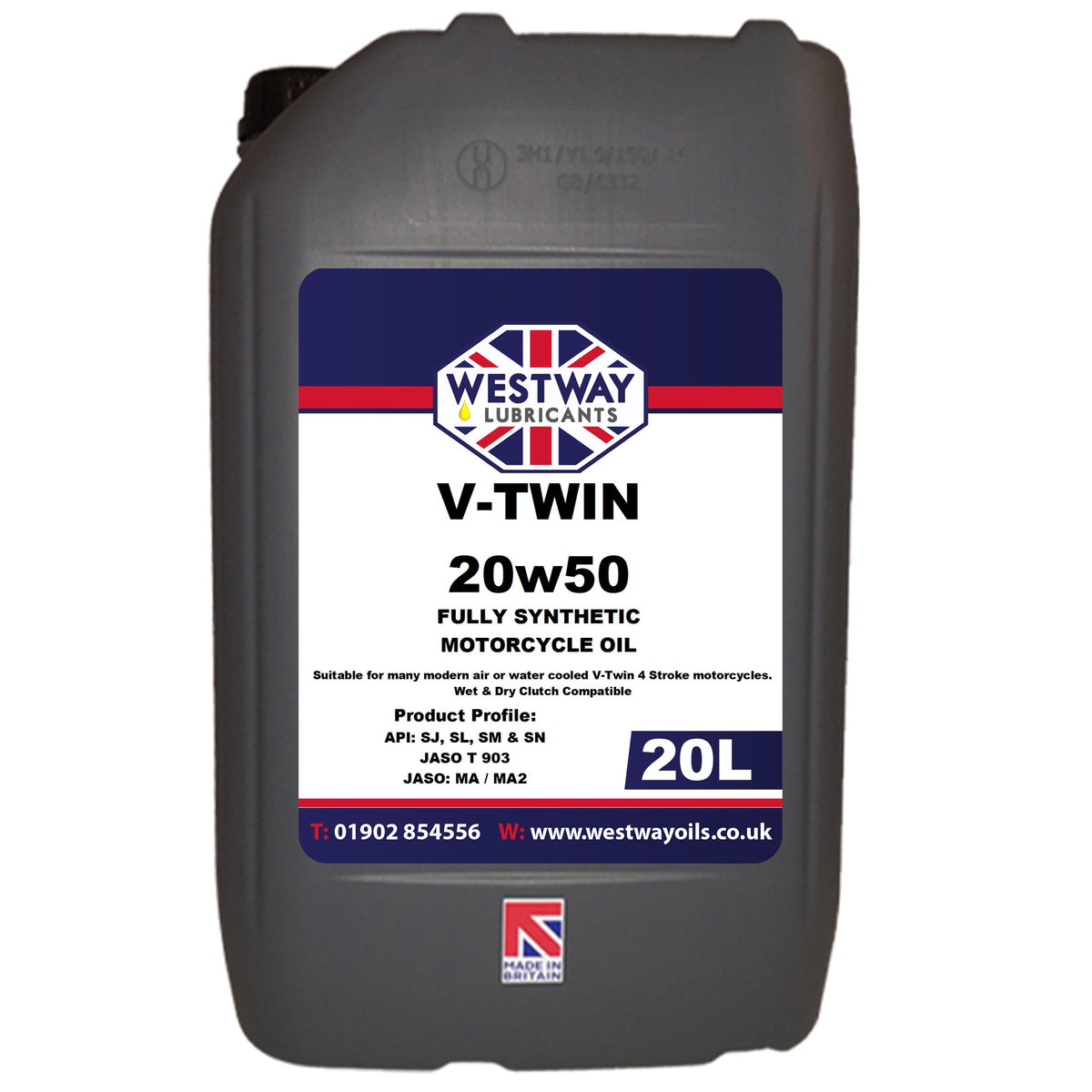 20W50 4T Fully Synthetic V-Twin Motorcycle Oil JASO MA2 API SN