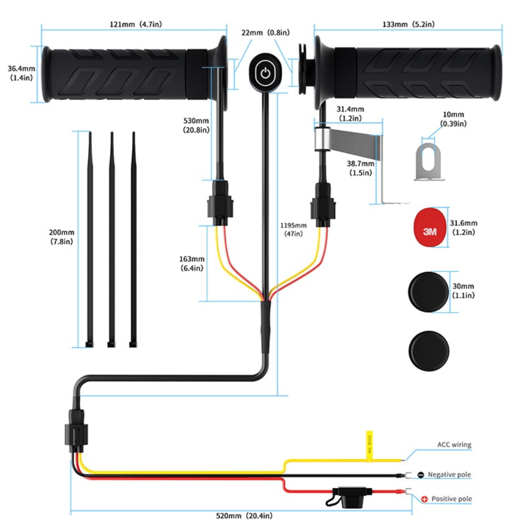 Hyper Universal Heated Motorcycle Grips 22mm with 5 Heat Levels