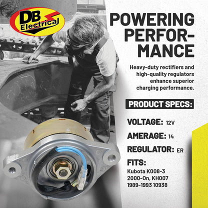 Permanent magnet alternator for Kubota tractors and RTV500 - 12V 14 Amp