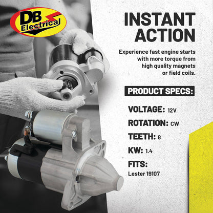 Starter motor for Kubota and Grasshopper mowers - 12V, 8 tooth