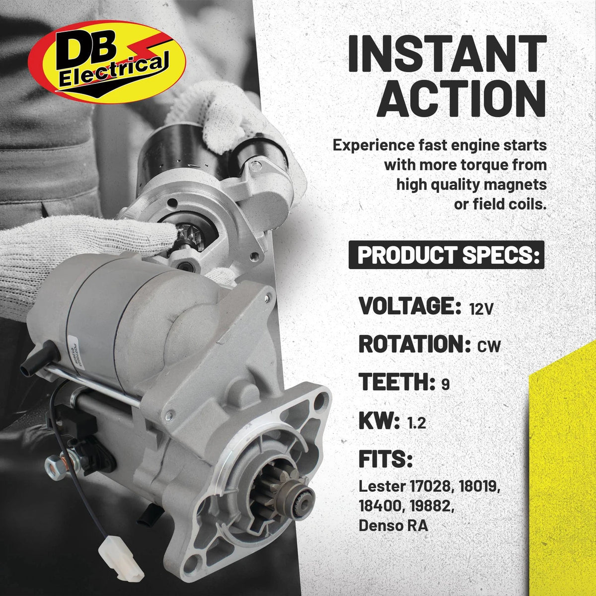 Starter motor for Kubota engine Toro Reelmaster 5200-D 5400-D 5510 - 12V replacement