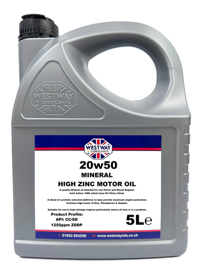 20W50 High Zinc Mineral Motor Oil with ZDDP for Classic Engines