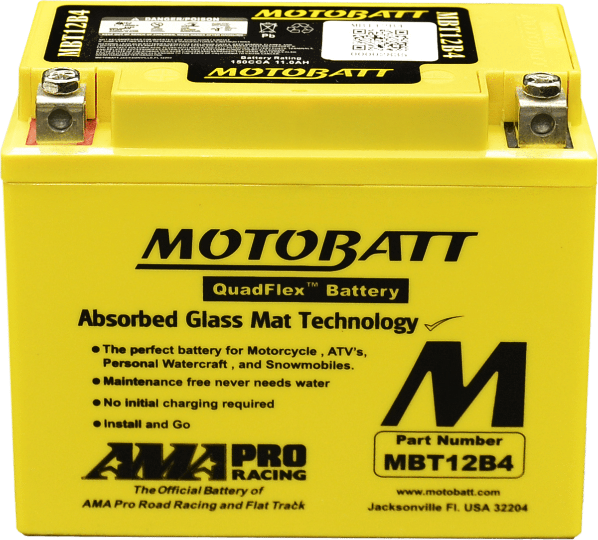 Motobatt MBT12B4 12V 11Ah AGM Motorcycle Battery