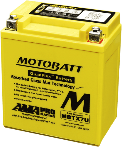 MotoBatt MBTX7U 12V 8Ah AGM Battery for Powersport Motorcycles