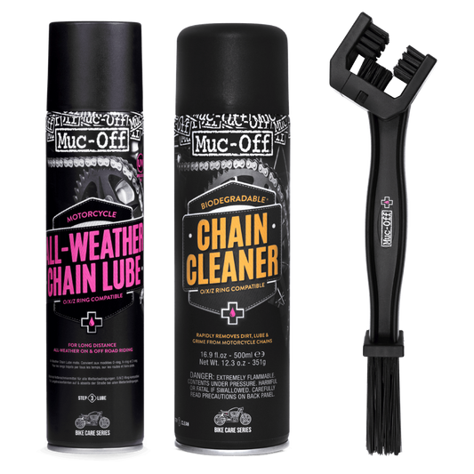 Muc-Off Motorcycle Chain Care Kit with Cleaner, Brush and All-Weather Lube