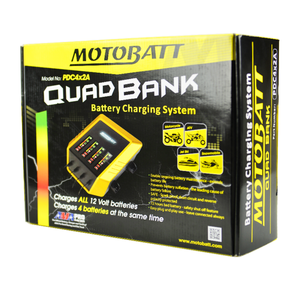 Motobatt 12V Quad Bank Battery Charger 4x2A Maintainer AGM Gel Lead Acid
