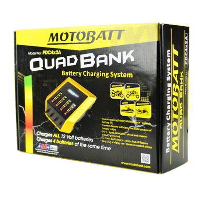 Motobatt 12V Quad Bank Battery Charger 4x2A Maintainer AGM Gel Lead Acid