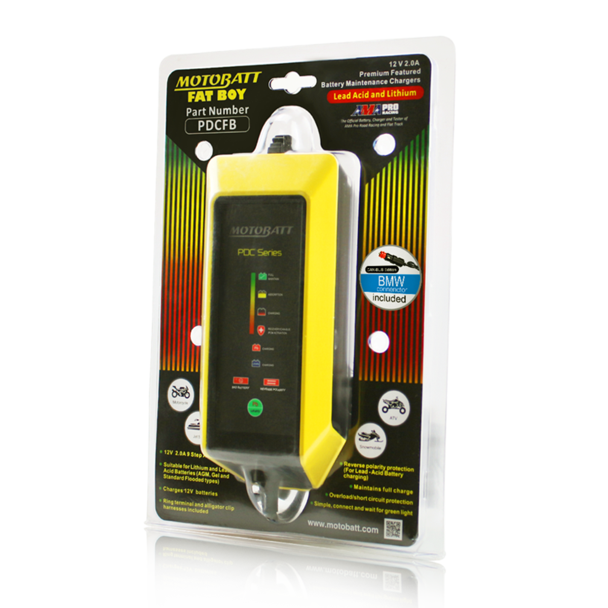 Motobatt Fat Boy 12V Battery Charger for Lithium and Lead Acid Batteries