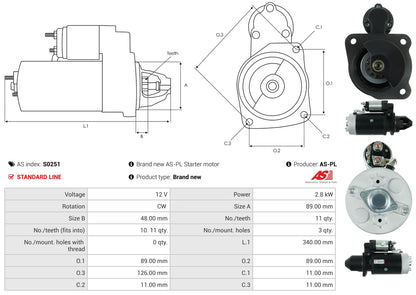 Zetor Tractor Starter Motor 3320 3321 3340 3341 4321 4340 4341 SMA0001 12V