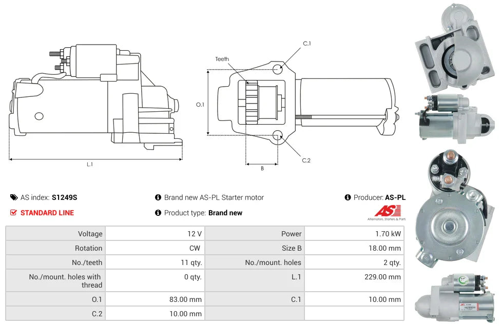 AS-PL PG260G 12V Starter Motor 863007A1 / 50-863007A1 for MerCruiser and More