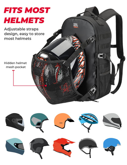 Kemimoto 20L Motorcycle Helmet Bag with Hidden Helmet Net and Waterproof Zipper
