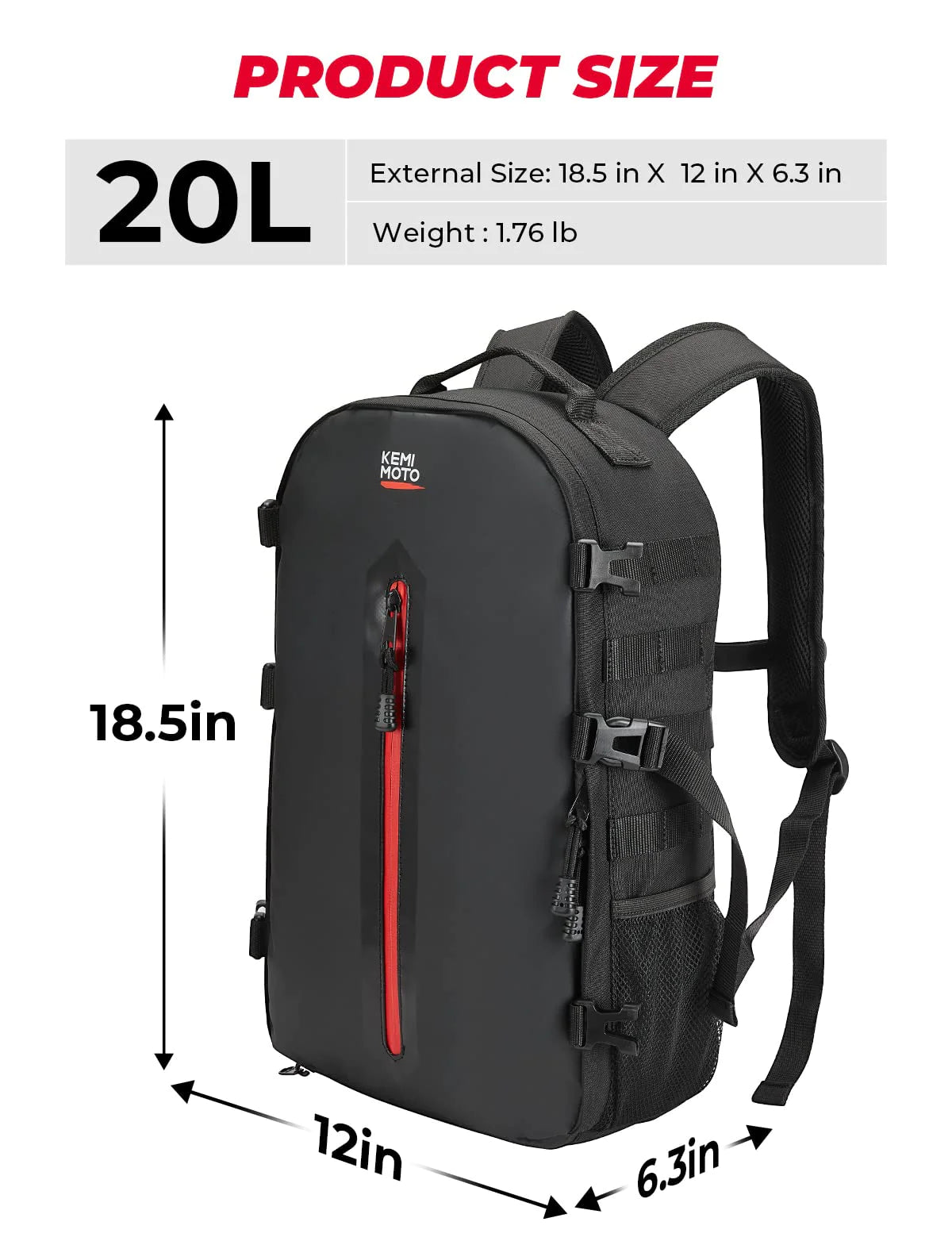 Kemimoto 20L Motorcycle Helmet Bag with Hidden Helmet Net and Waterproof Zipper