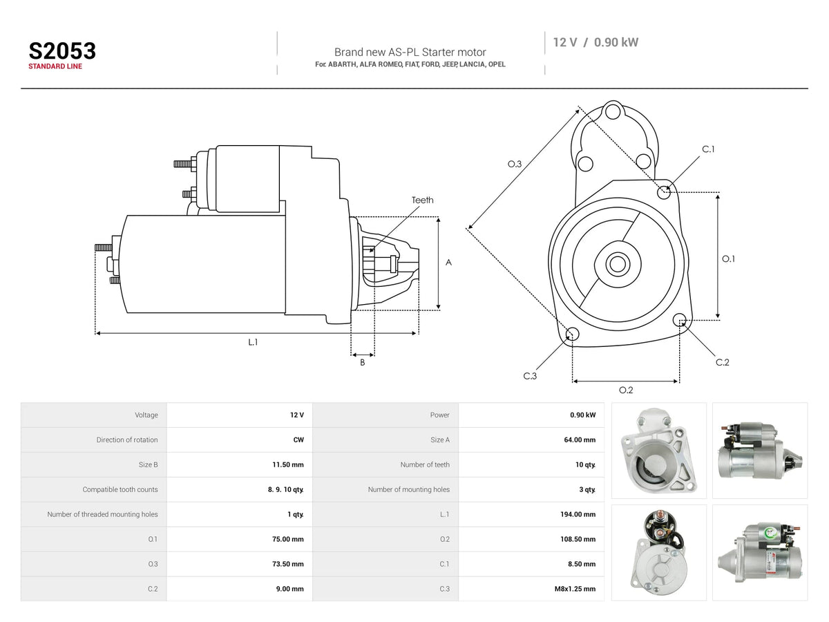 WAI 32726N Starter Motor for Fiat 12V 0.9kW 9-Tooth - 7