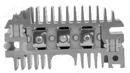 Silver metal heat sink with three terminal connectors used in electronic components