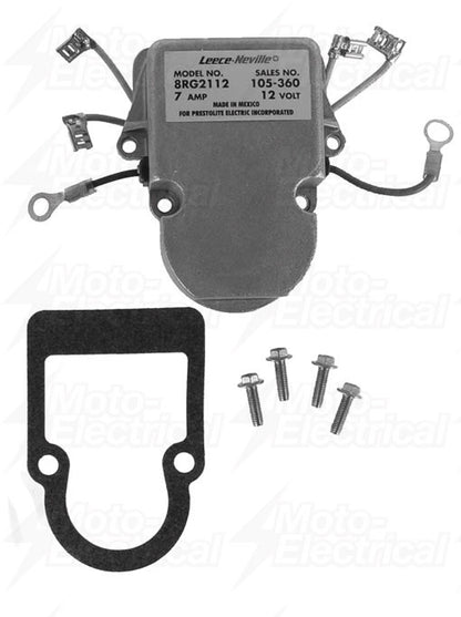 Leece-Neville 12V voltage regulator with gasket and four screws for automotive electrical systems