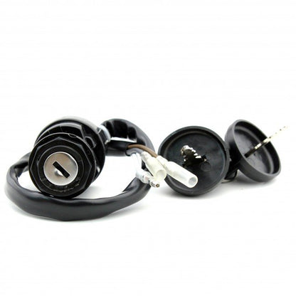 Black ignition switch with key cylinder and wiring harness for Kawasaki KLF300 ATV on white background