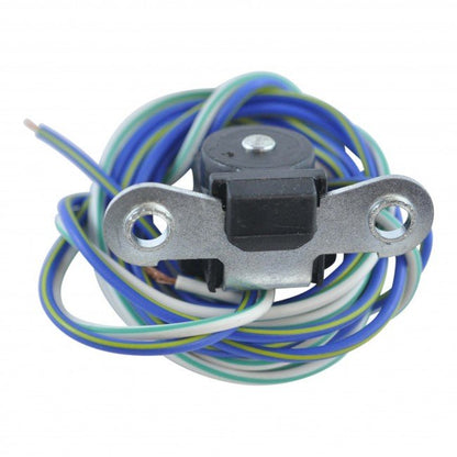 Yamaha YFM 700 R Raptor pickup coil with blue, green, and white wires coiled on white background