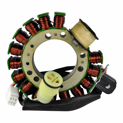 Motorcycle stator coil with copper windings and electrical connectors isolated on white
