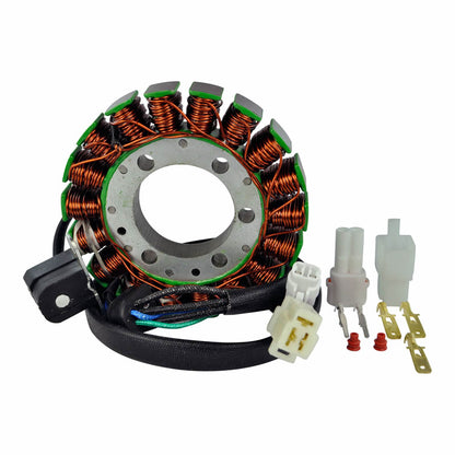 Copper wire stator coil with connectors and wiring harness for electrical motor applications